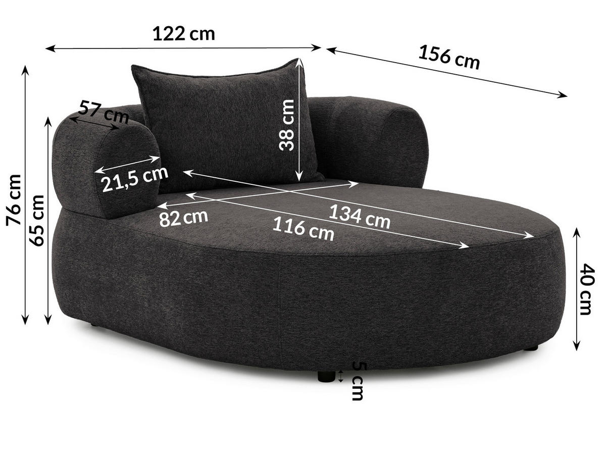 XXL-SESSEL Chenille Schwarz    - Schwarz, Design, Kunststoff/Textil (122/76/156cm) - Livetastic