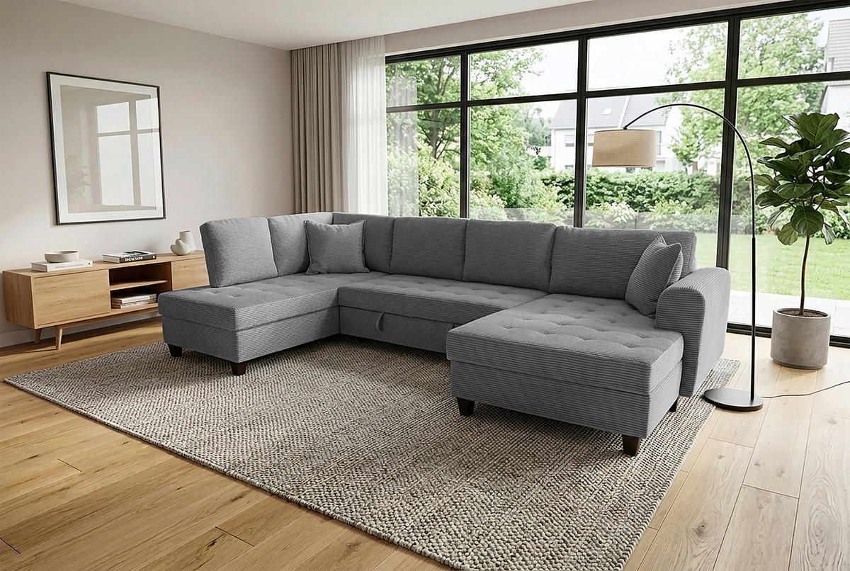 WOHNLANDSCHAFT MORITZ Grau Cord  - Grau, Trend, Textil (178/324/155cm) - P & B