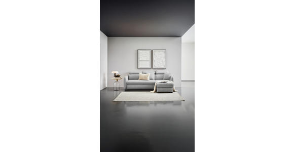 ECKSOFA Hellgrau Flachgewebe  inkl. Schlaffunktion, Rücken echt, Kopfteilverstellung, Stauraum, Liegefläche im Originalstoff  - Hellgrau/Schwarz, MODERN, Kunststoff/Textil (182/237cm) - Carryhome