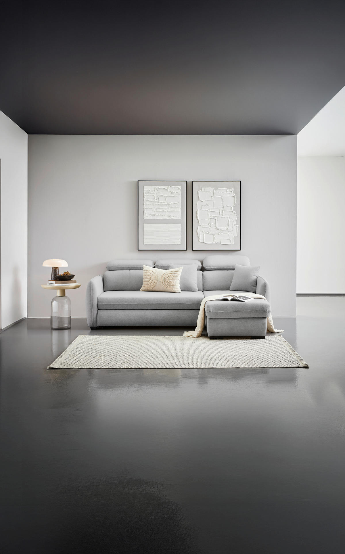 SAROKKANAPÉ textil világosszürke  - világosszürke/fekete, Modern, műanyag/textil (182/237cm) - Carryhome