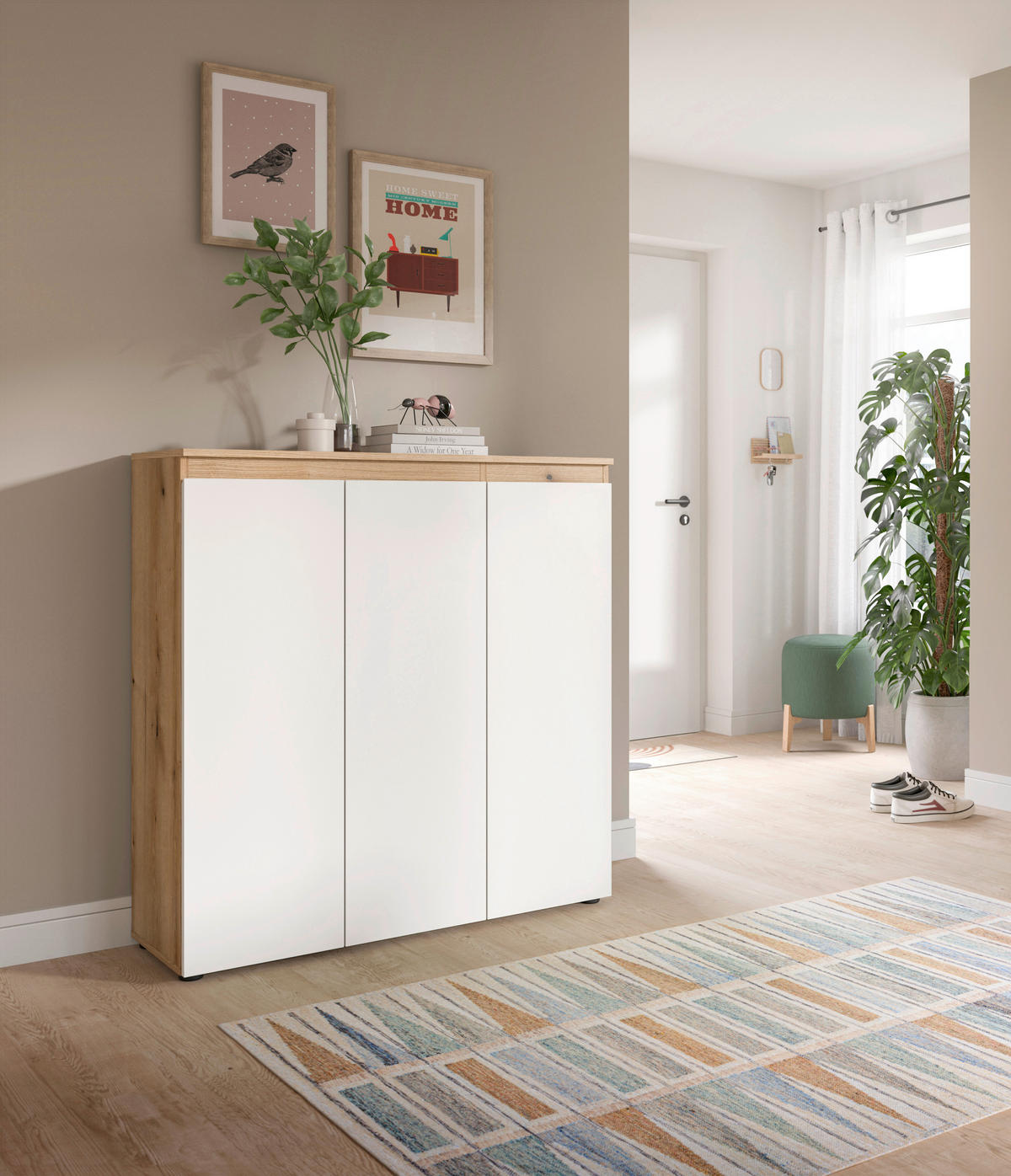 BOTNÍK, bílá, barvy dubu, 105/111/37 cm - bílá/černá, Design, kompozitní dřevo/plast (105/111/37cm) - Livetastic