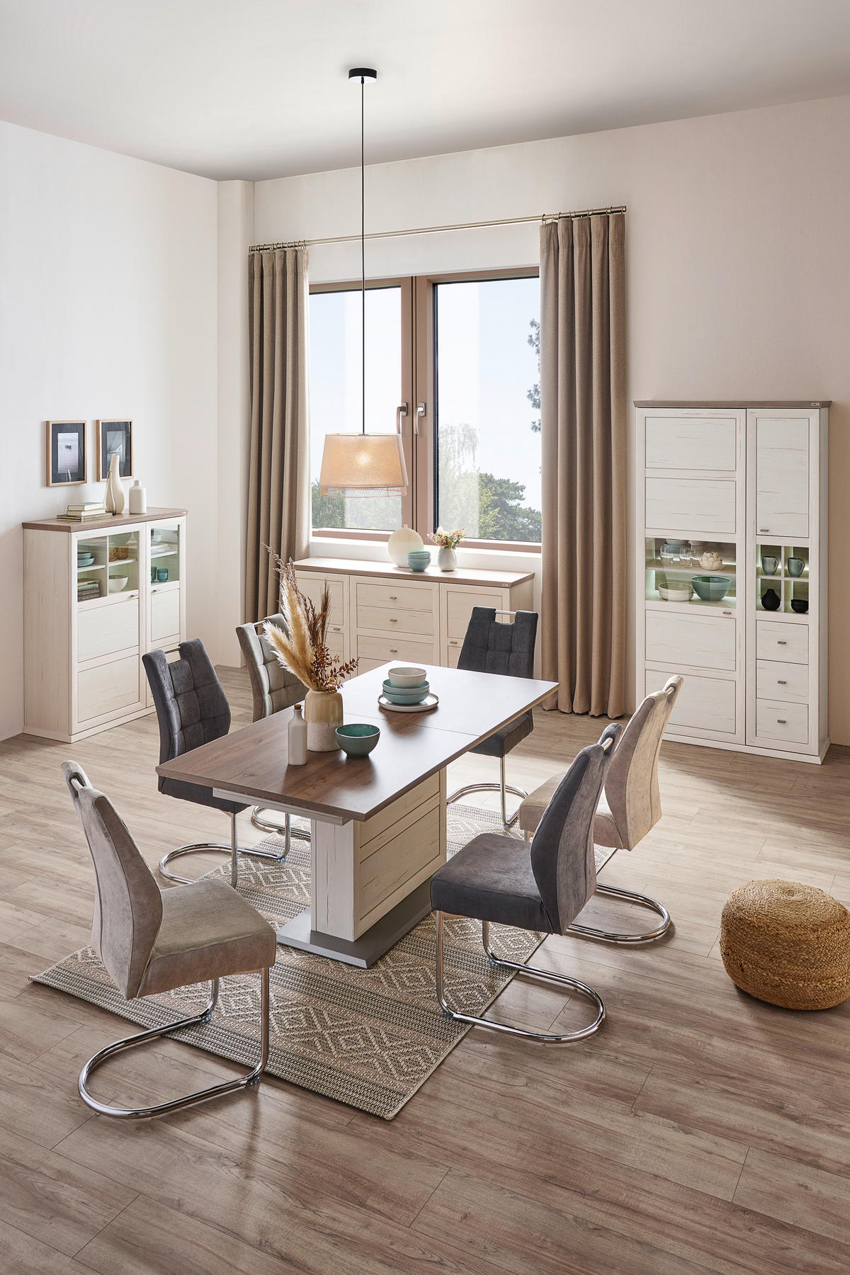 WOHNWAND  in Grau, Weiß  330/209,2/50,1 cm  - Weiß/Grau, LIFESTYLE, Glas/Holzwerkstoff (330/209,2/50,1cm) - Hom`in