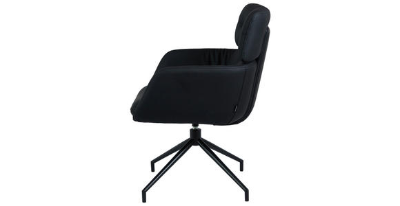 ARMLEHNSTUHL  Sitzfläche 360° drehbar, automatische Rückholfunktion  Echtleder  Schwarz  - Schwarz, Design, Leder/Metall (67/92/70cm) - Dieter Knoll