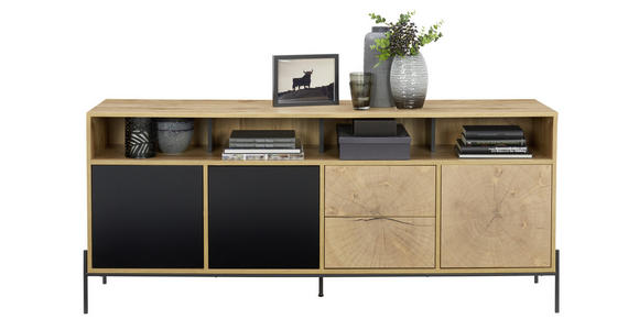 SIDEBOARD 170/74/40 cm in Schwarz, Eichefarben - Eichefarben/Schwarz, Design, Holzwerkstoff/Metall (170/74/40cm) - Carryhome