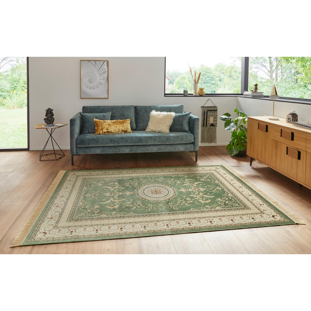 Thumbnail - Vintage-Teppich Naveh, Creme, Hellgrün, Textil, orientalisch, rechteckig, 95x140 cm, Oeko-Tex® Standard 100, für Fußbode...