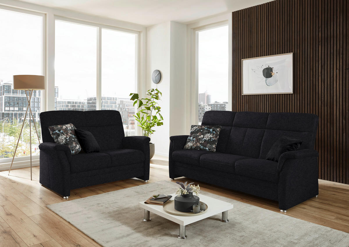 3-SITZER-SOFA Flachgewebe Anthrazit  - Anthrazit/Alufarben, Konventionell, Textil/Metall (194/100/89cm) - Beldomo Comfort