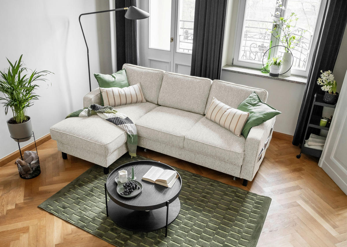ECKSOFA in Struktur Beige  - Beige/Schwarz, Holz/Textil (148/228cm) - MID.YOU