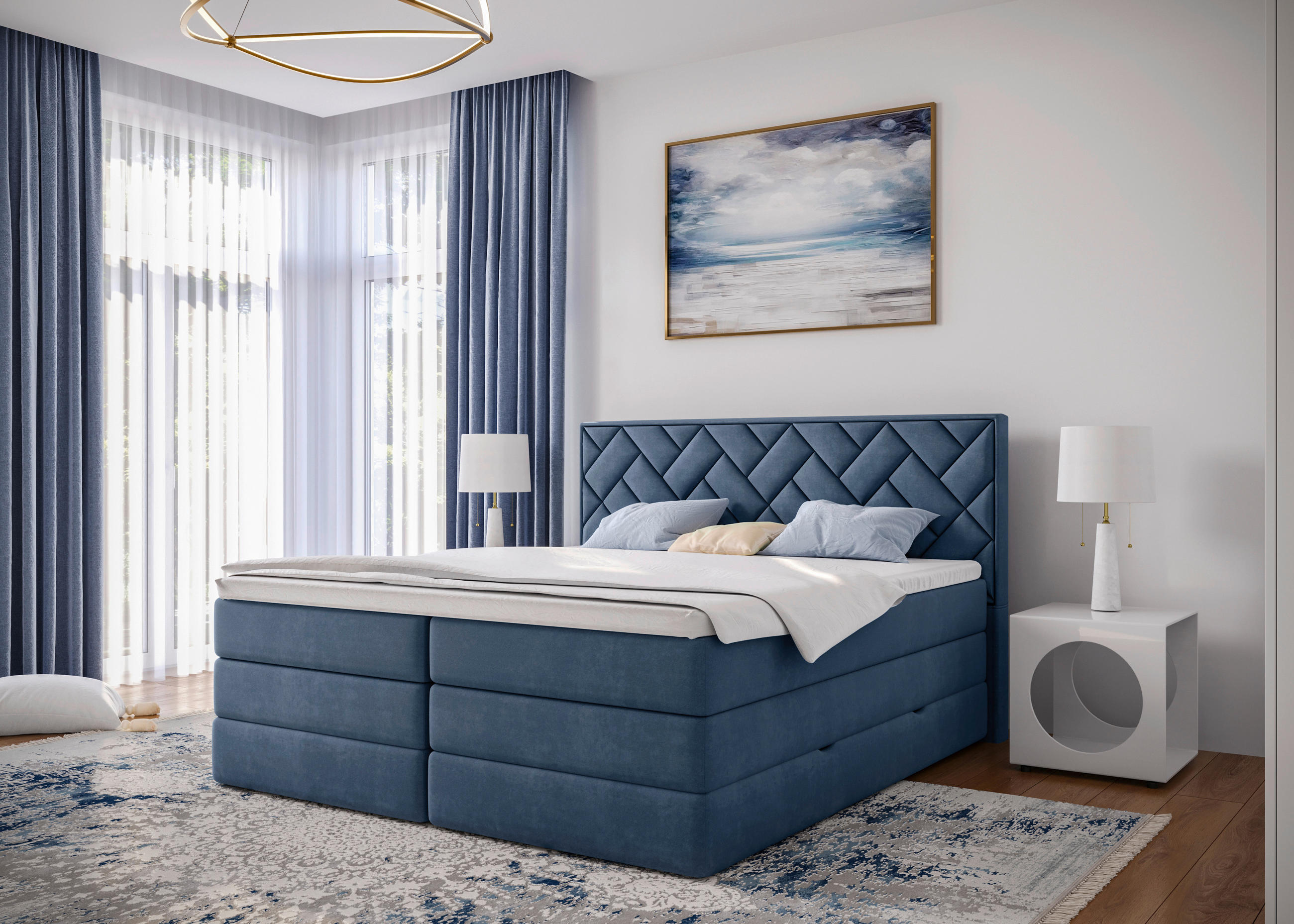 BOXSPRINGBETT 140/200 cm  in Dunkelblau  - Schwarz/Dunkelblau, MODERN, Holzwerkstoff/Kunststoff (140/200cm) - MID.YOU