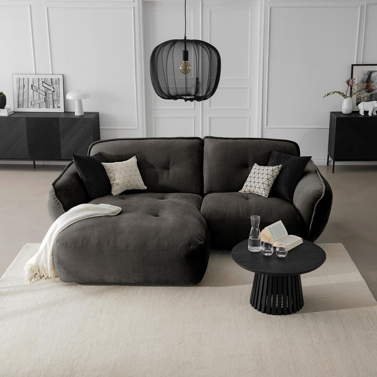 ECKSOFA in Chenille Anthrazit  - Anthrazit/Schwarz, Modern, Kunststoff/Textil (184/269cm) - Trendmanufaktur
