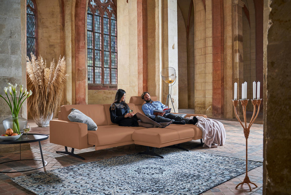 ECKSOFA in Echtleder Hellbraun  324/179 cm  - Hellbraun/Anthrazit, KONVENTIONELL, Leder/Metall (324/179cm) - Johann Jakob