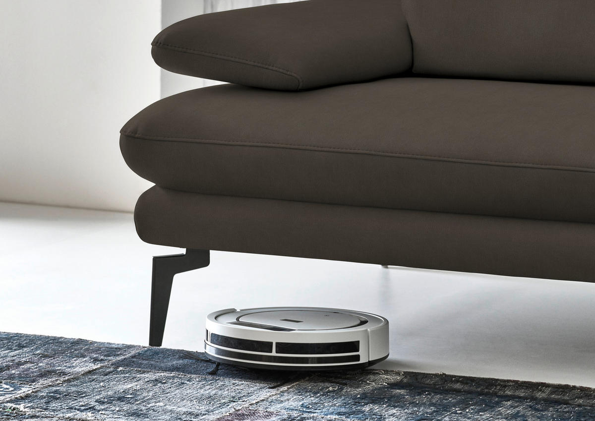 3-SITZER-SOFA in Echtleder Graubraun  - Graubraun/Schwarz, Design, Leder/Metall (222/86/104cm) - Dieter Knoll