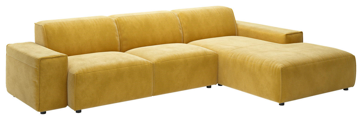 ECKSOFA 9125 Goldfarben, Gelb Cord  - Gelb/Goldfarben, Design, Kunststoff/Textil (300/189cm) - Pure Home Lifestyle