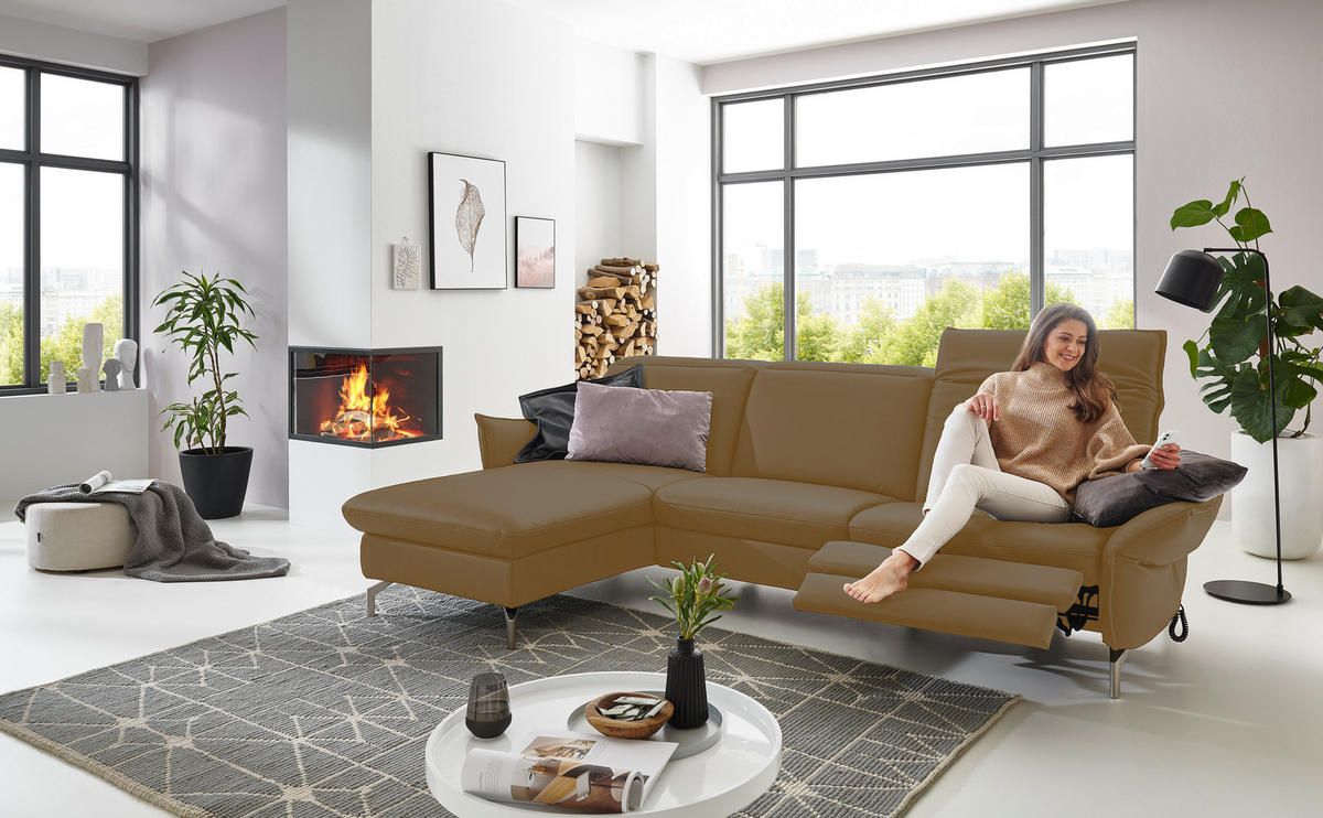ECKSOFA in Lederlook (vegan) Olivgrün  - Olivgrün/Nickelfarben, Modern, Textil/Metall (179/233cm) - Livetastic