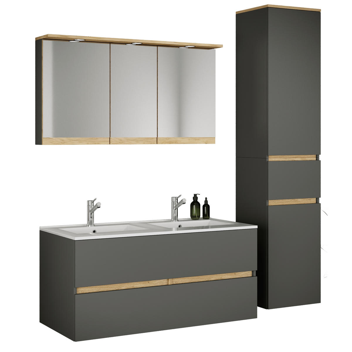 BADEZIMMER 4-teilig  in 152 cm  - Honigeiche/Anthrazit, Trend, Keramik/Holzwerkstoff (152cm) - MID.YOU