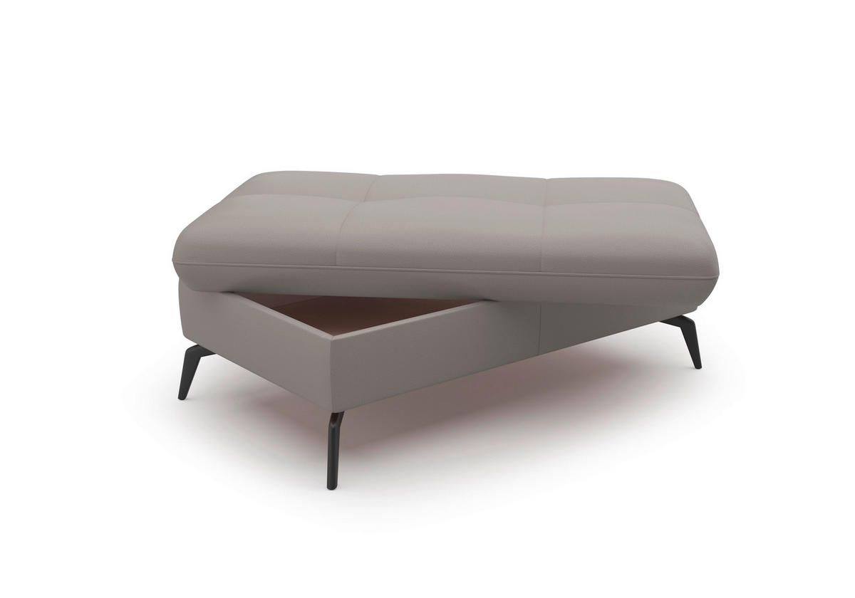 HOCKER in Leder Hellgrau  - Hellgrau/Schwarz, Konventionell, Leder/Metall (102/47/69cm) - Sit & More