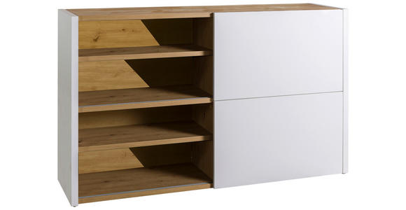 AKTENREGAL Eiche Artisan, Weiß Hochglanz - Weiß Hochglanz/Eiche Artisan, Design, Holzwerkstoff (140/87/35,6cm) - Carryhome