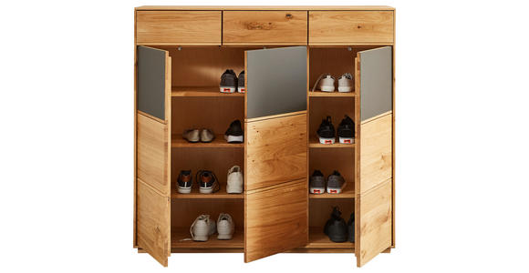 SCHUHSCHRANK  in 129,8/123/38 cm  - Eichefarben/Grau, Natur, Glas/Holz (129,8/123/38cm) - Waldwelt