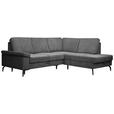 ECKSOFA Anthrazit Velours Bettkasten, Sitzvorzug  - Anthrazit/Schwarz, KONVENTIONELL, Textil/Metall (253/206cm) - Venda