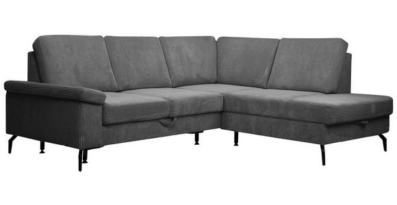 ECKSOFA Anthrazit Velours Bettkasten, Sitzvorzug  - Anthrazit/Schwarz, KONVENTIONELL, Textil/Metall (253/206cm) - Venda