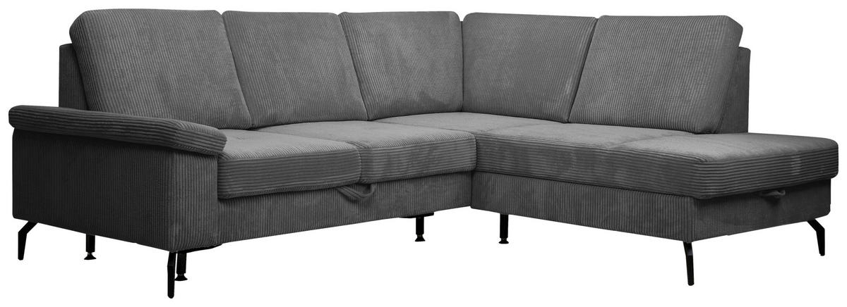 ECKSOFA Anthrazit Velours Bettkasten, Sitzvorzug  - Anthrazit/Schwarz, KONVENTIONELL, Textil/Metall (253/206cm) - Venda