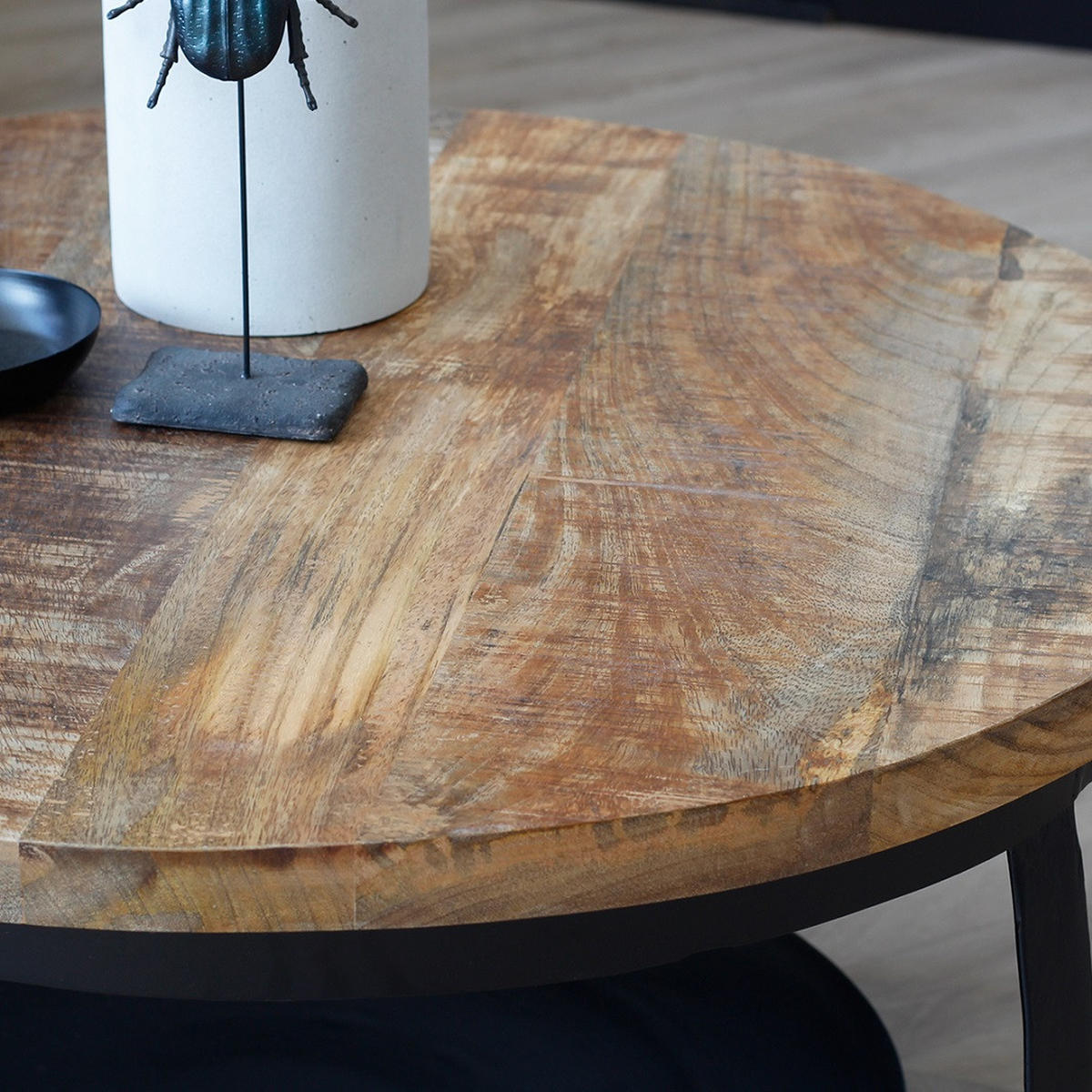 COUCHTISCH Mangoholz massiv 70/70/35 cm rund Braun  - Schwarz/Braun, LIFESTYLE, Holz/Metall (70/70/35cm) - MID.YOU