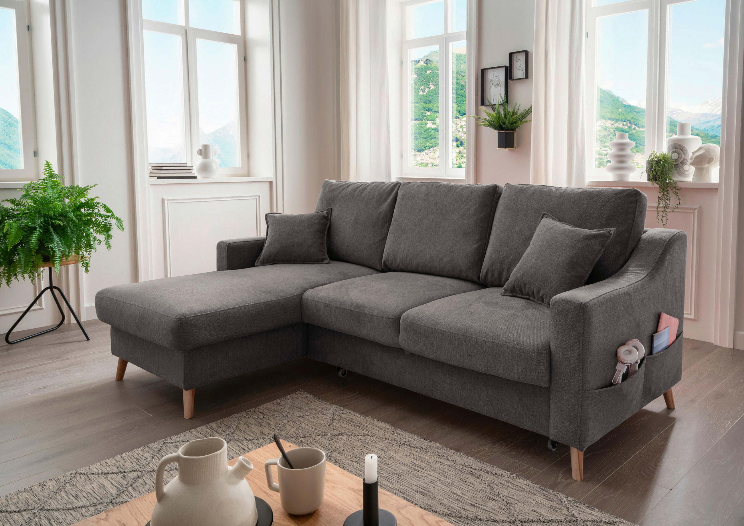 ECKSOFA Anthrazit Struktur  - Anthrazit/Naturfarben, KONVENTIONELL, Holz/Textil (150/228cm) - P & B