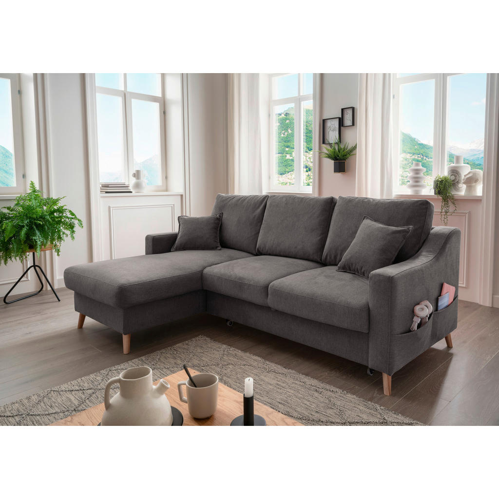Thumbnail - P & B Ecksofa, Anthrazit, Textil, Buche, massiv, Struktur, 4-Sitzer, Füllung: Schaumstoff, Ottomane links, L-Form, 228x1...
