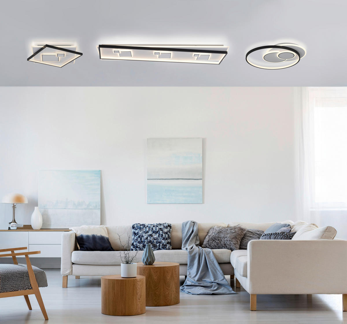 STROPNÍ LED SVÍTIDLO, 57/57/6 cm - Design, kov/plast (57/57/6cm)
