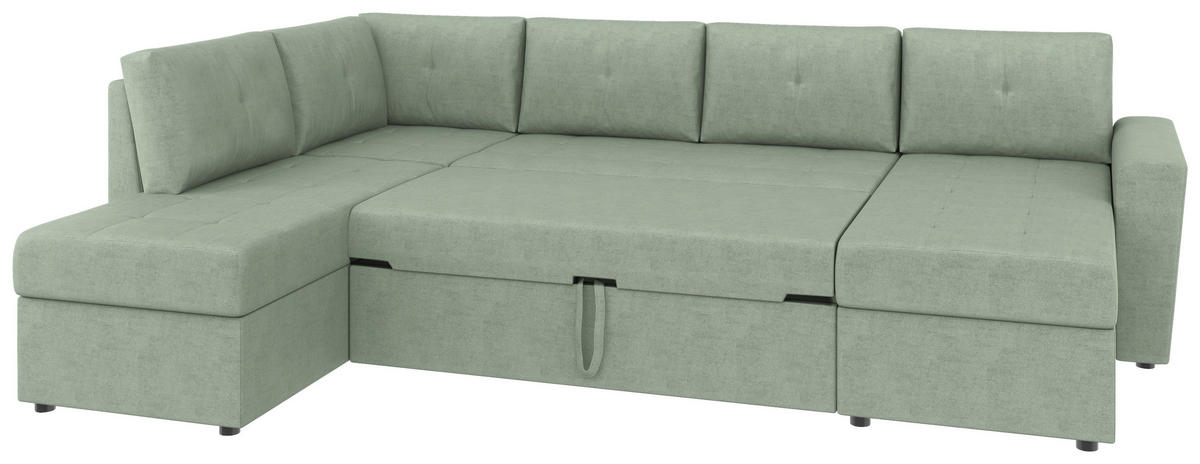 WOHNLANDSCHAFT TERMOLI Mintgrün Jacquard  - Schwarz/Mintgrün, Design, Kunststoff/Textil (212/297/155cm) - MID.YOU