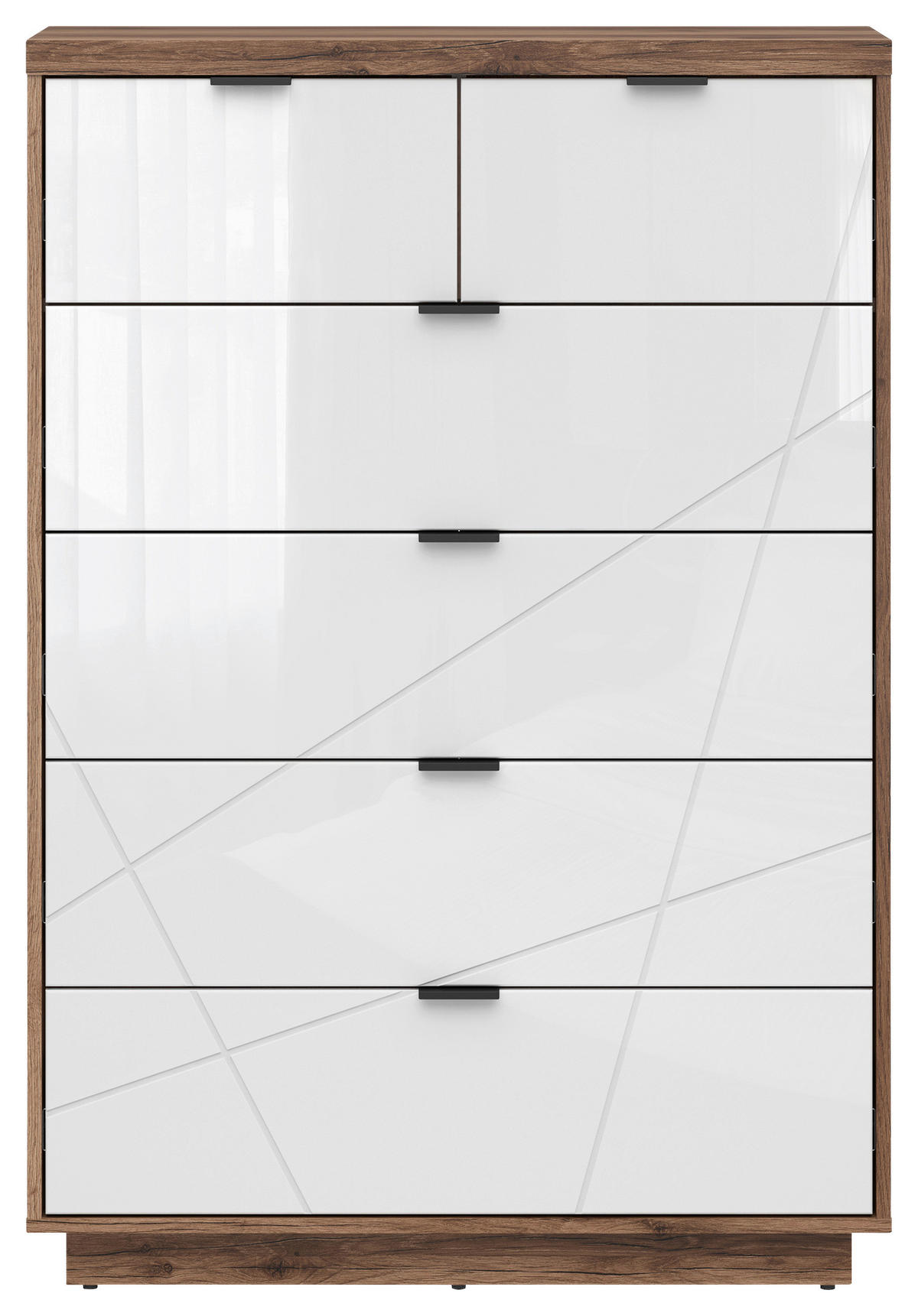 KOMODA, barve hrasta, bela, visoki sijaj  - črna/barve hrasta, Design, kovina/umetna masa (90/130,5/42,5cm) - Livetastic