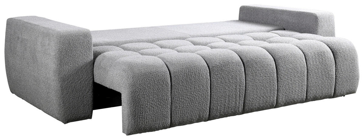 SCHLAFSOFA in Struktur, Bouclé Grau  - Schwarz/Grau, Basics, Kunststoff/Textil (250/86/140cm) - Livetastic