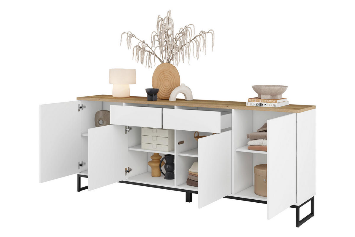 SIDEBOARD Alto 208,5/84,1/36,5 cm 2 Schublade(n)  - Weiss/Eichefarben, Design, Holzwerkstoff/Metall (208,5/84,1/36,5cm) - MID.YOU