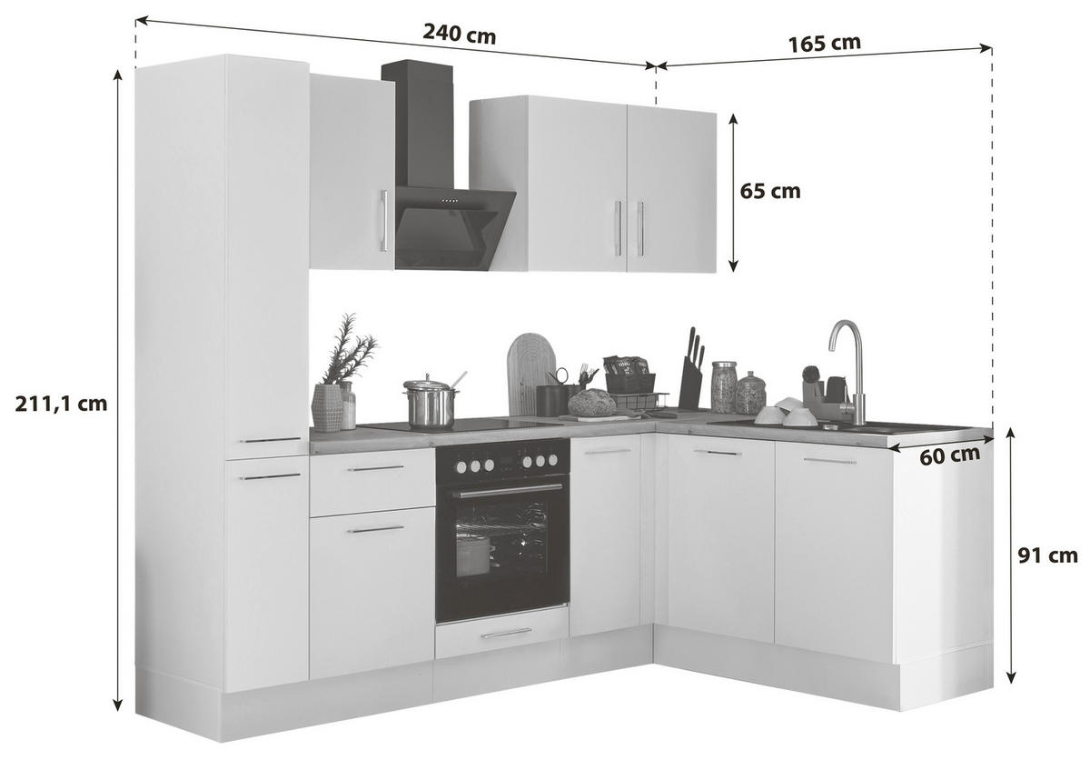 ECKKÜCHE 240/165 cm  in Weiß, Eiche Artisan  - Chromfarben/Weiß, Basics, Holzwerkstoff/Metall (240/165cm) - MID.YOU