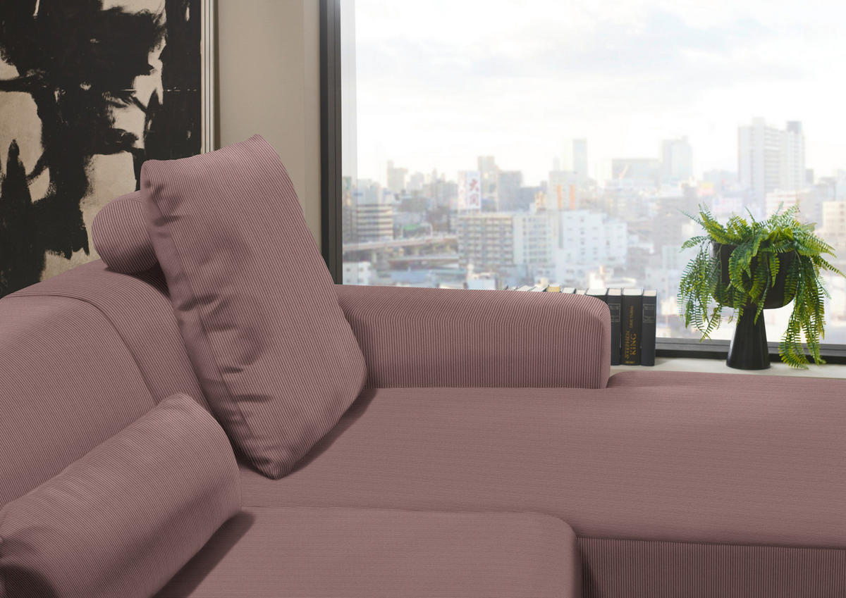 ECKSOFA Dunkelrosa Feincord  - Dunkelrosa/Schwarz, Design, Kunststoff/Textil (301/177cm) - Beldomo Style