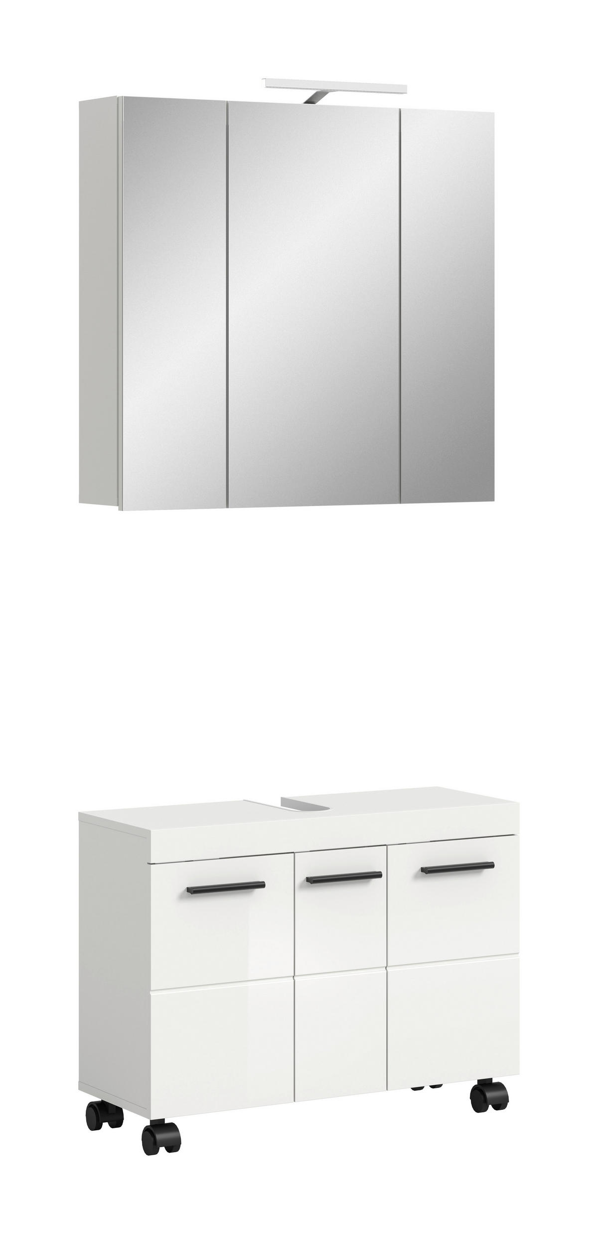 BADEZIMMER 2-teilig  in 82 cm  - Weiß Hochglanz/Schwarz, Trend, Glas/Holzwerkstoff (82cm) - MID.YOU