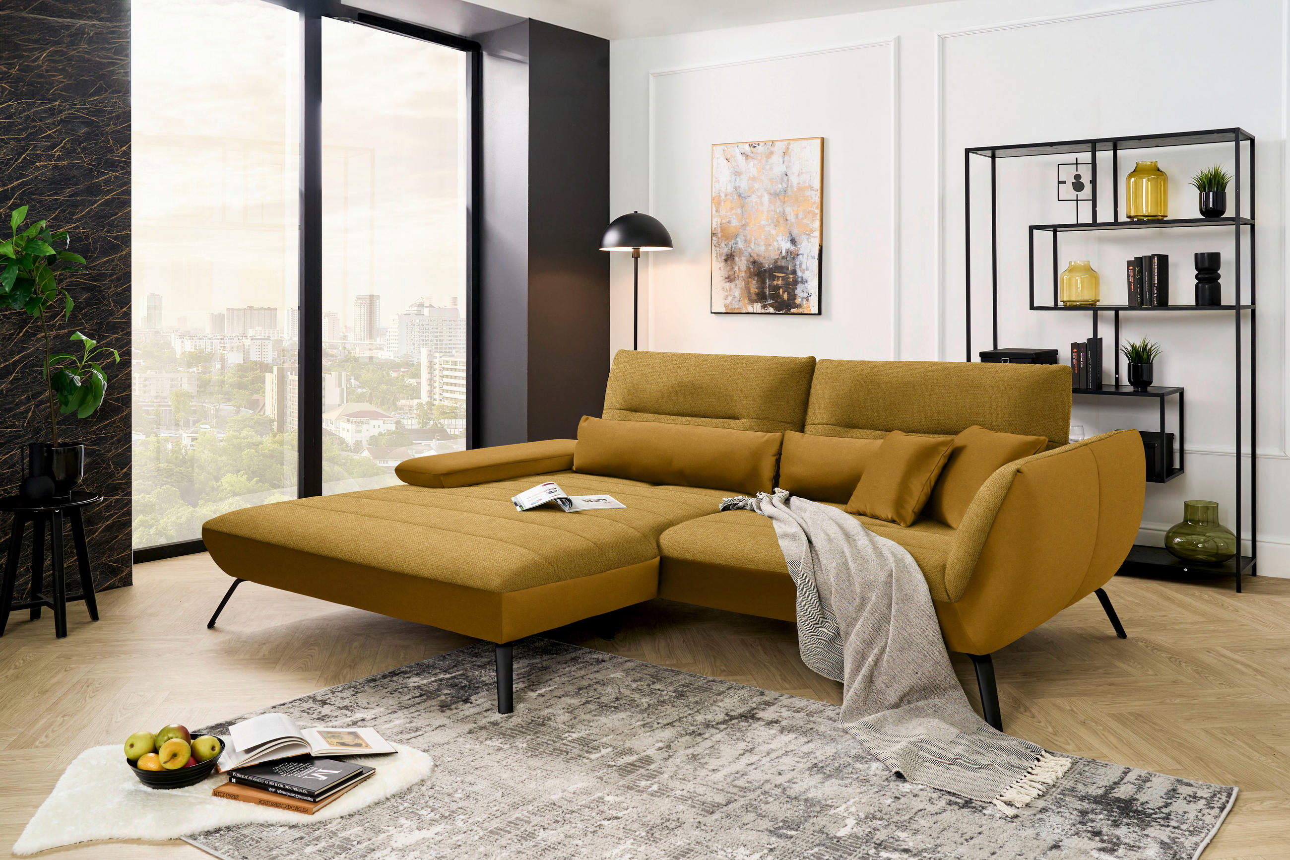 ECKSOFA in Webstoff Currygelb  191/273 cm  - Currygelb/Schwarz, KONVENTIONELL, Textil/Metall (191/273cm) - Carryhome