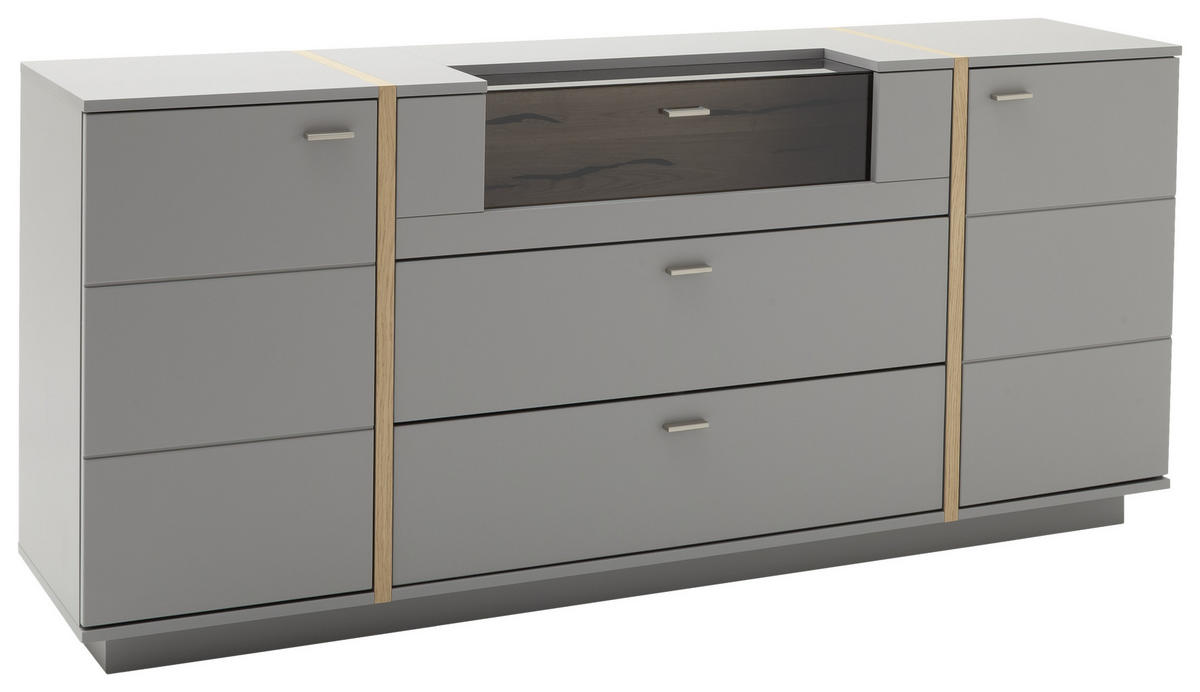 SIDEBOARD 196/87/44 cm  in Grau, Eichefarben  - Eichefarben/Grau, Design, Glas/Holzwerkstoff (196/87/44cm) - MID.YOU