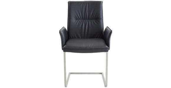 ARMLEHNSTUHL in Edelstahl Echtleder pigmentiert - Edelstahlfarben/Schwarz, Design, Leder/Metall (55/90.5/58.5cm) - Novel