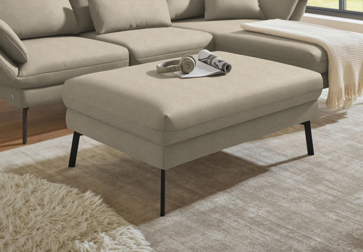ECKSOFA Flachgewebe Beige  - Beige/Schwarz, Design, Textil/Metall (255-365/175-224cm) - Dieter Knoll