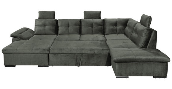 WOHNLANDSCHAFT in Mikrovelours Dunkelgrün - Dunkelgrün/Schwarz, KONVENTIONELL, Kunststoff/Textil (127/334/217cm) - Carryhome