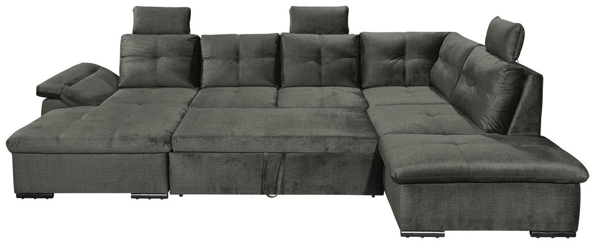 WOHNLANDSCHAFT Dunkelgrün Mikrovelours  - Dunkelgrün/Schwarz, KONVENTIONELL, Kunststoff/Textil (127/334/217cm) - Carryhome