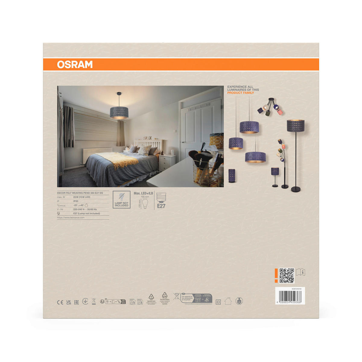 HÄNGELEUCHTE 38 cm  - Dunkelgrau, Basics, Naturmaterialien/Metall (38cm) - Osram