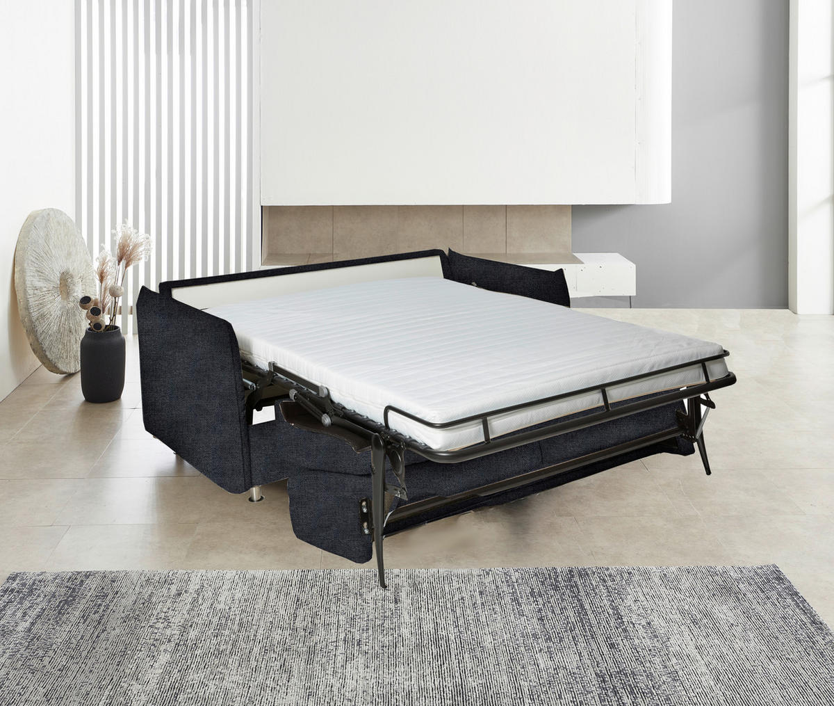 SCHLAFSOFA Flachgewebe Anthrazit Stoffauswahl, Typenauswahl, Fussart wählbar, Armteilvarianten  - Chromfarben/Anthrazit, Design, Textil/Metall (194-234/85/100cm) - Bali