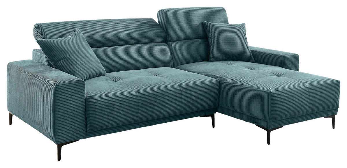 ECKSOFA Cord Petrol  - Petrol/Schwarz, Basics, Textil/Metall (250/183cm) - Livetastic