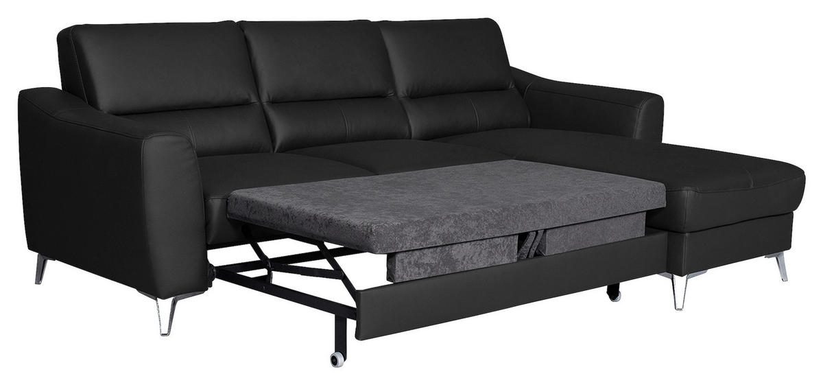 ECKSOFA in Lederlook Echtleder Schwarz  - Chromfarben/Schwarz, Design, Leder/Textil (241/168cm) - Livetastic