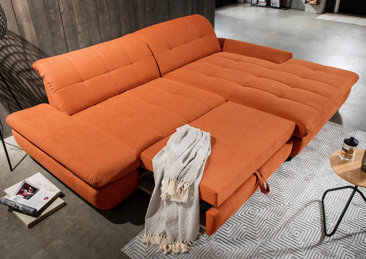 ECKSOFA in Mikrofaser Orange  - Schwarz/Orange, Design, Textil/Metall (290/198cm) - Xora
