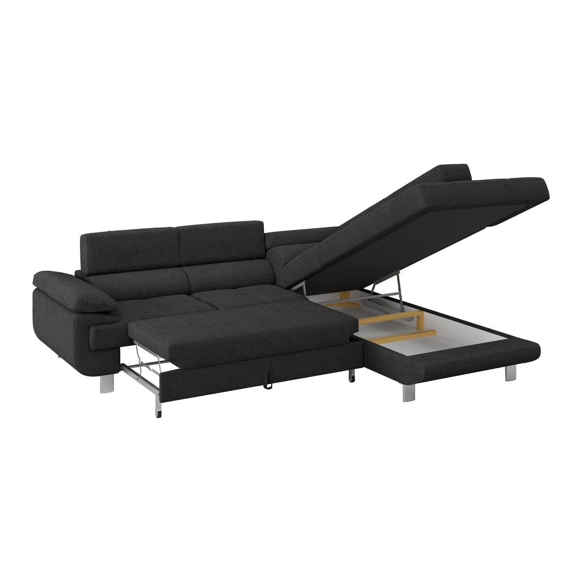 ECKSOFA in Drell Graphitfarben  - Graphitfarben, Modern, Textil/Metall (270/230cm) - MID.YOU