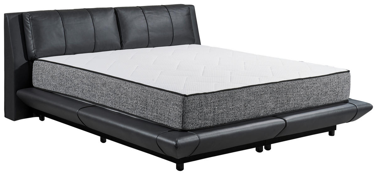 BOXBETT 180/200 cm,  in Schwarz, gepolstertes Kopfteil, Bettkasten, Matratzen, H3 + H4 = fest + sehr fest  - Schwarz, Design, Kunststoff/Textil (180/200cm) - Esposa