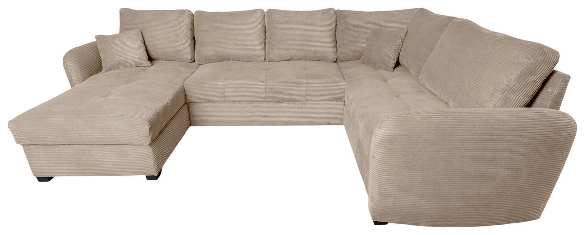 WOHNLANDSCHAFT SORINA Hellbraun Cord  - Hellbraun/Schwarz, Design, Kunststoff/Textil (157/305/202cm) - P & B