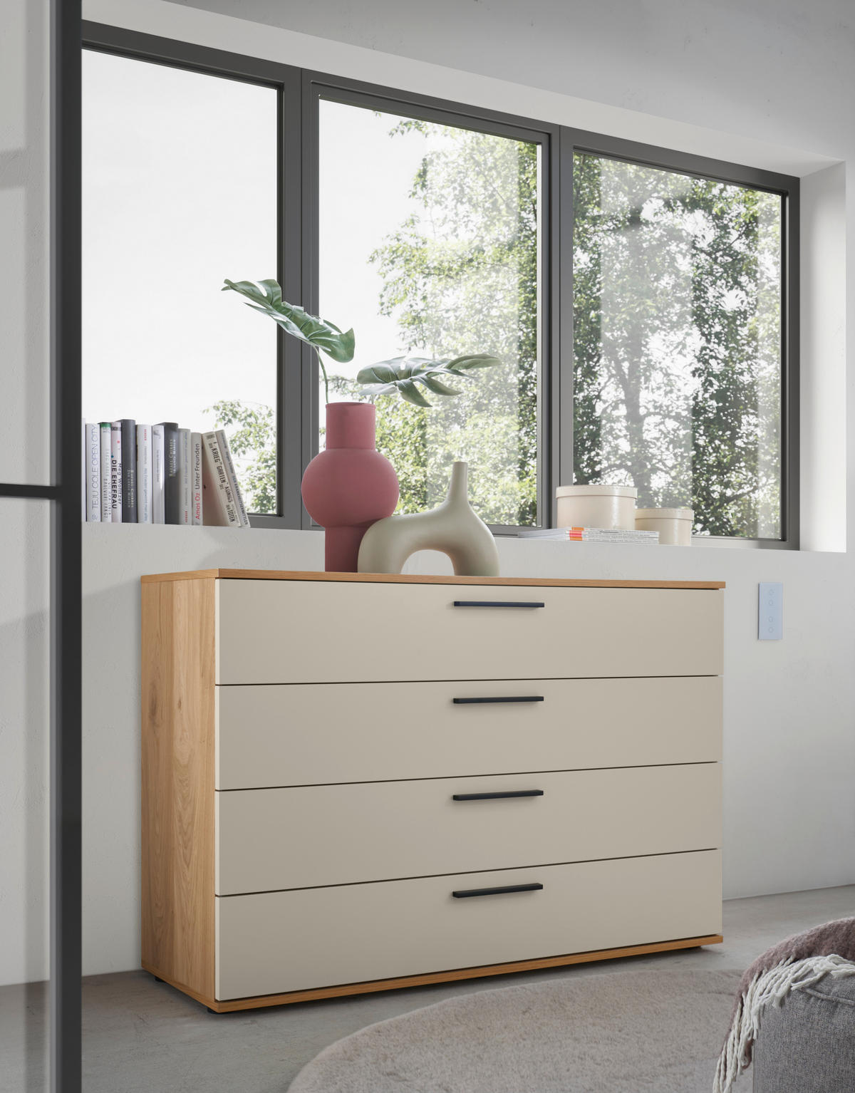 SIDEBOARD Tizio 120/83/46 cm 4 Schublade(n)  - Sandfarben/Eichefarben, Design, Holzwerkstoff/Metall (120/83/46cm) - Dieter Knoll